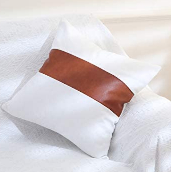 2 Modern Mudcloth Faux Leather Striped Decorative Throw Pillow Covers 18x18 - Picture 4 of 6